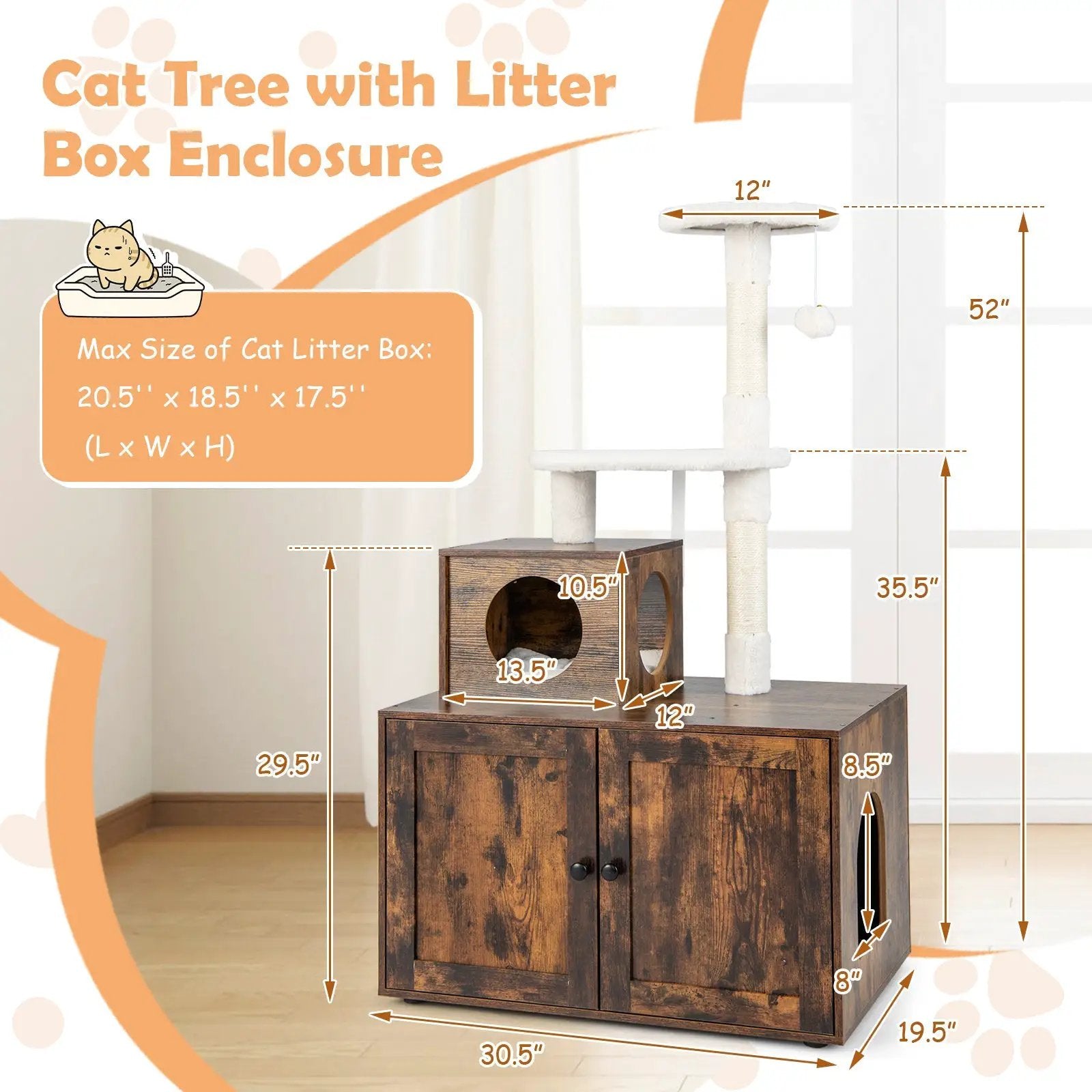 Cat Tree with Litter Box Enclosure with Cat Condo by DirectDeals