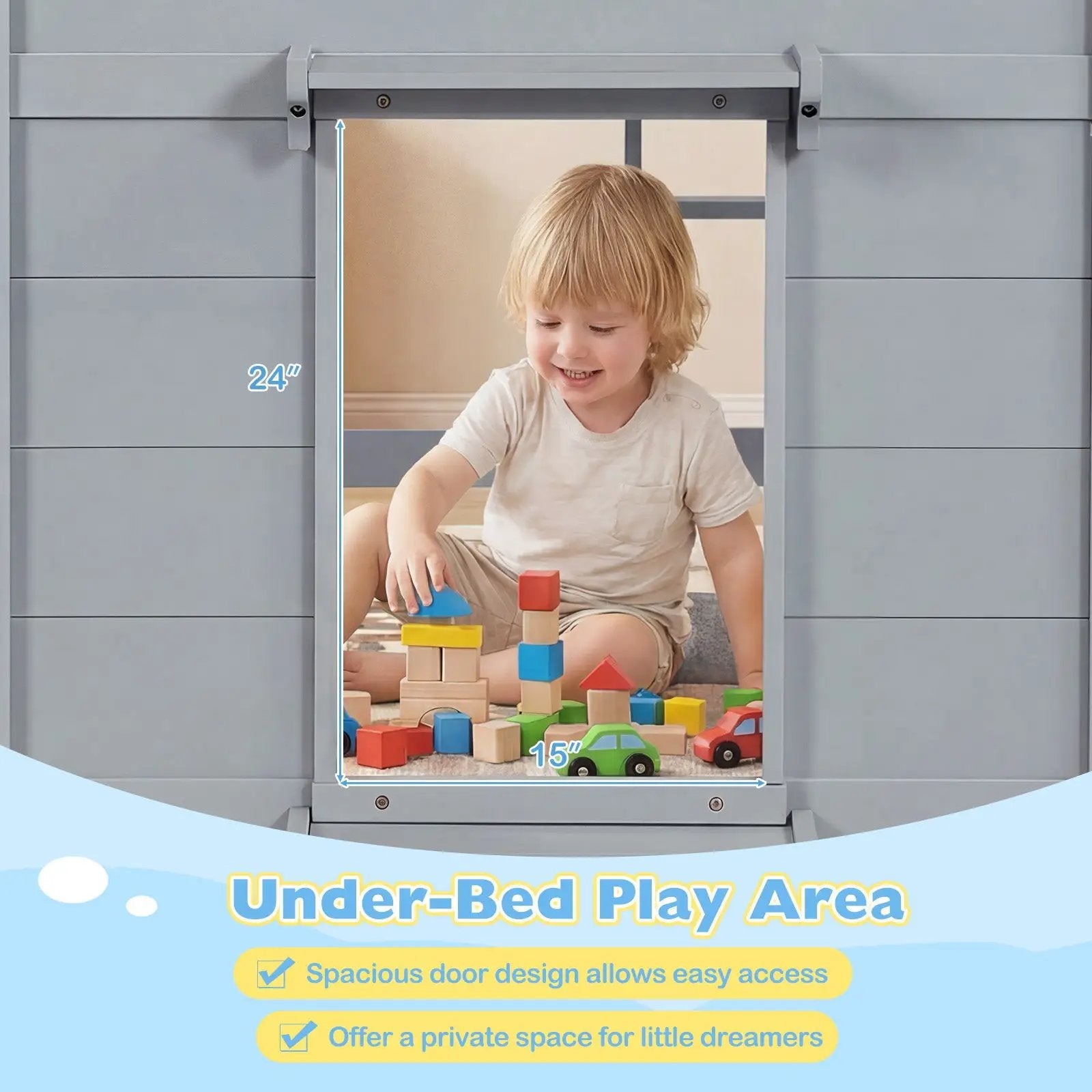 Wooden Low Kids Loft Bed with LED Lights and 2 Doors by DirectDeals