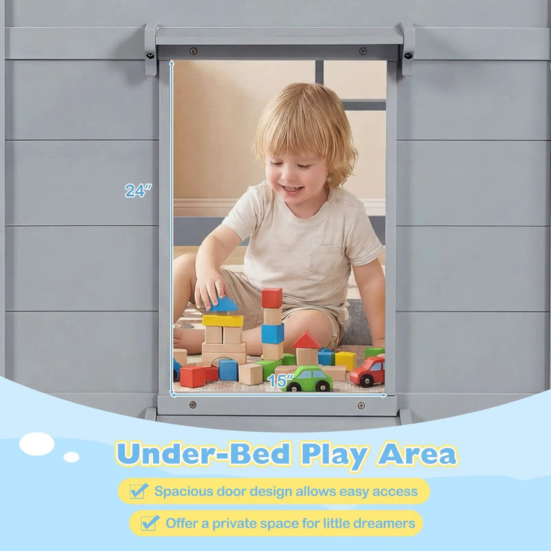 Wooden Low Kids Loft Bed with LED Lights and 2 Doors by DirectDeals