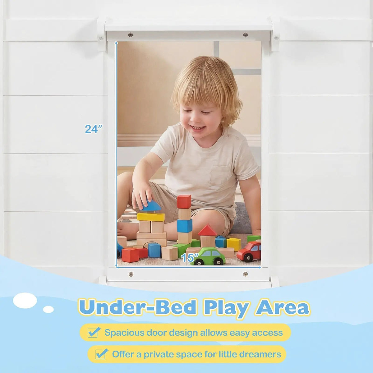 Wooden Low Kids Loft Bed with LED Lights and 2 Doors by DirectDeals