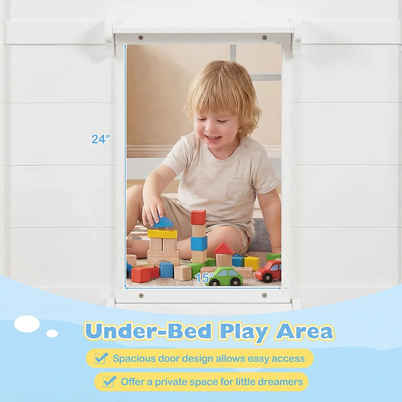 Wooden Low Kids Loft Bed with LED Lights and 2 Doors by DirectDeals