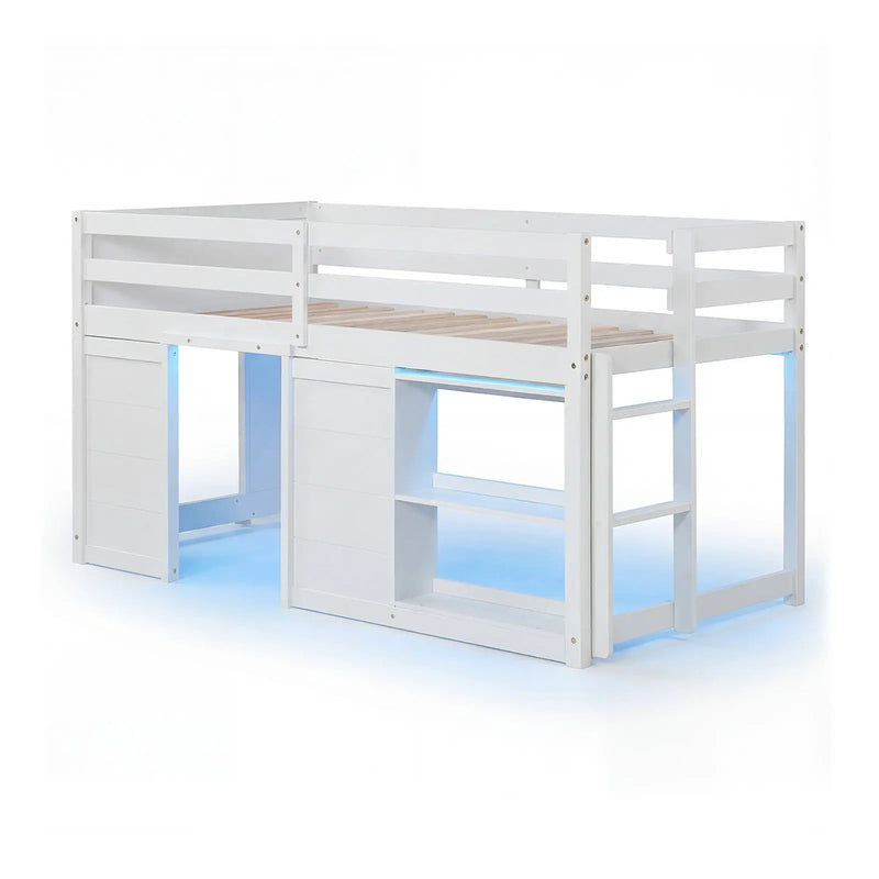 Wooden Low Kids Loft Bed with LED Lights and 2 Doors by DirectDeals