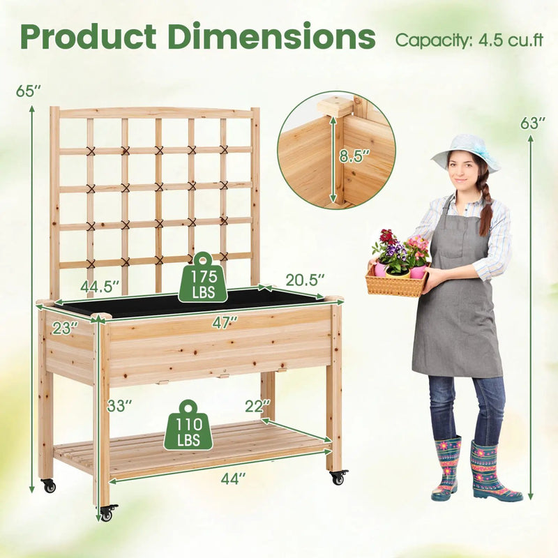 Wooden Mobile Raised Garden Bed on Wheels with Trellis by DirectDeals