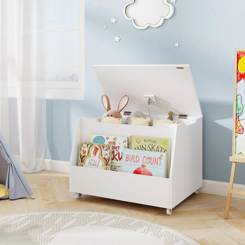 Wooden Mobile Toy Storage Organizer with Bookshelf and Lockable Wheels by DirectDeals