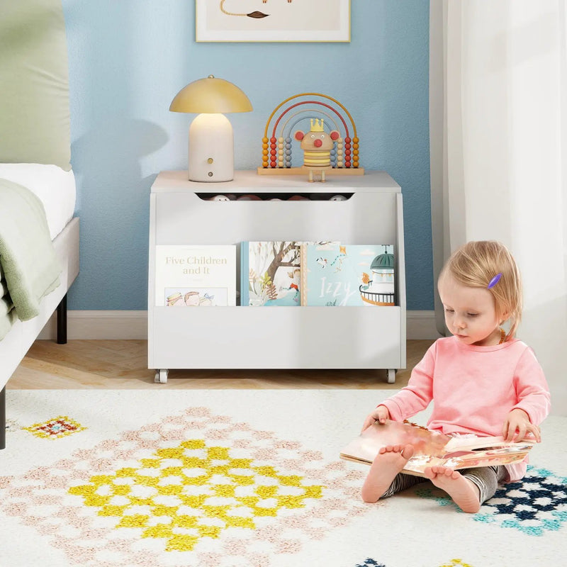 Wooden Mobile Toy Storage Organizer with Bookshelf and Lockable Wheels by DirectDeals