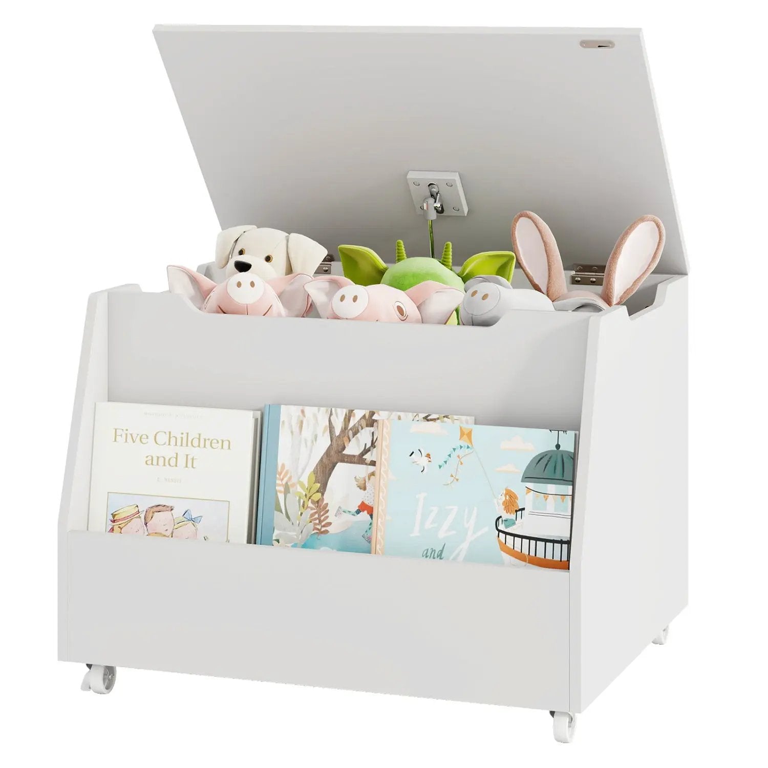 Wooden Mobile Toy Storage Organizer with Bookshelf and Lockable Wheels by DirectDeals