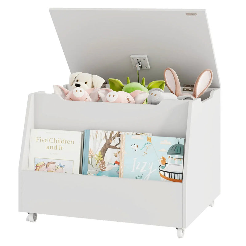 Wooden Mobile Toy Storage Organizer with Bookshelf and Lockable Wheels by DirectDeals
