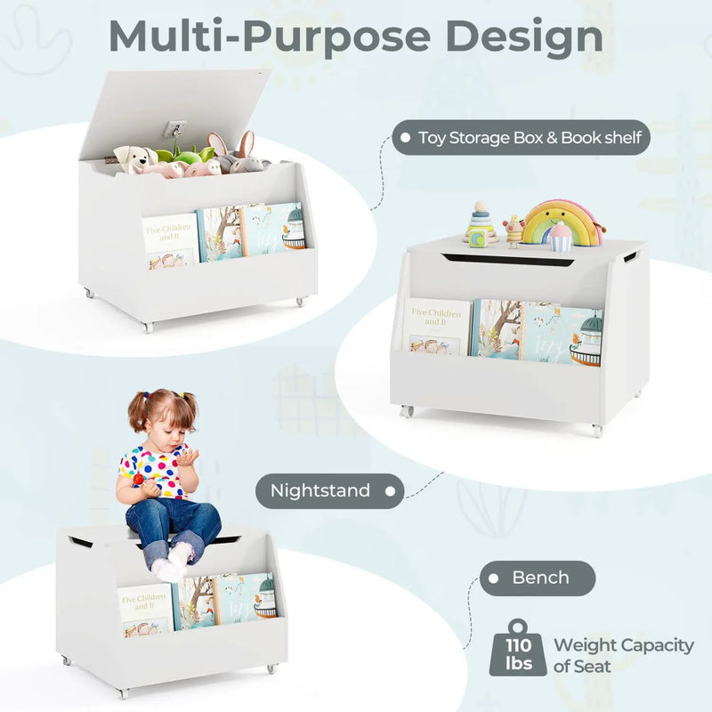 Wooden Mobile Toy Storage Organizer with Bookshelf and Lockable Wheels by DirectDeals