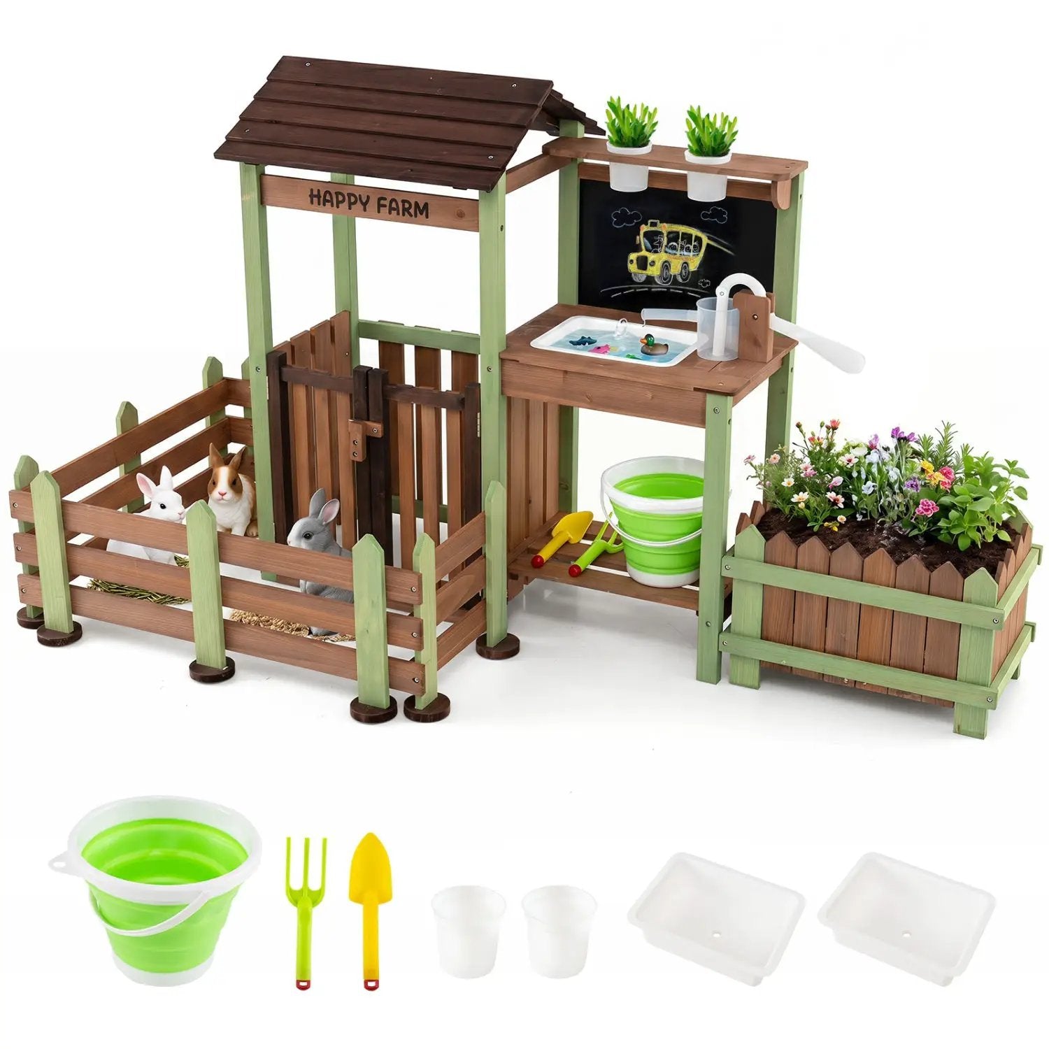 Wooden Mud Farm Playset with Planter Box and Water Pump by DirectDeals