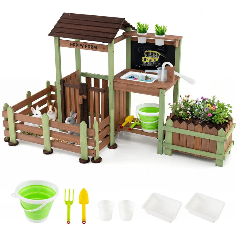 Wooden Mud Farm Playset with Planter Box and Water Pump by DirectDeals