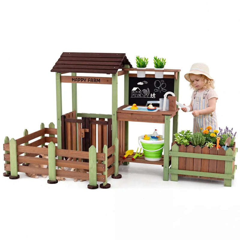 Wooden Mud Farm Playset with Planter Box and Water Pump by DirectDeals