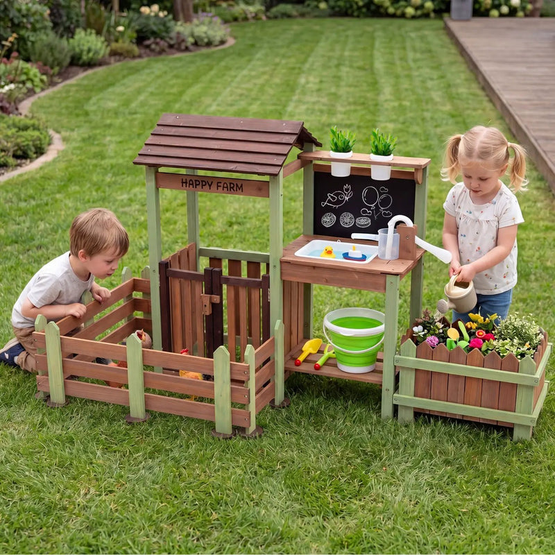 Wooden Mud Farm Playset with Planter Box and Water Pump by DirectDeals