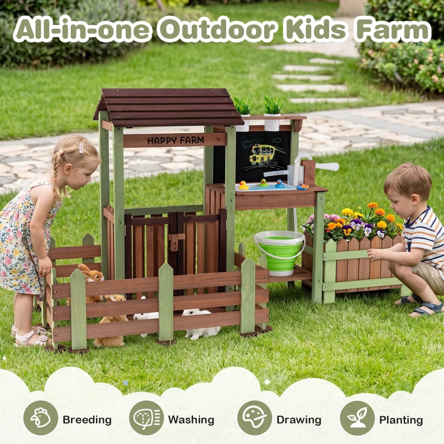 Wooden Mud Farm Playset with Planter Box and Water Pump by DirectDeals