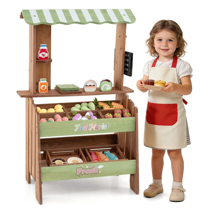 Wooden Grocery Store Playset with Chalkboard & 43 Accessories by DirectDeals