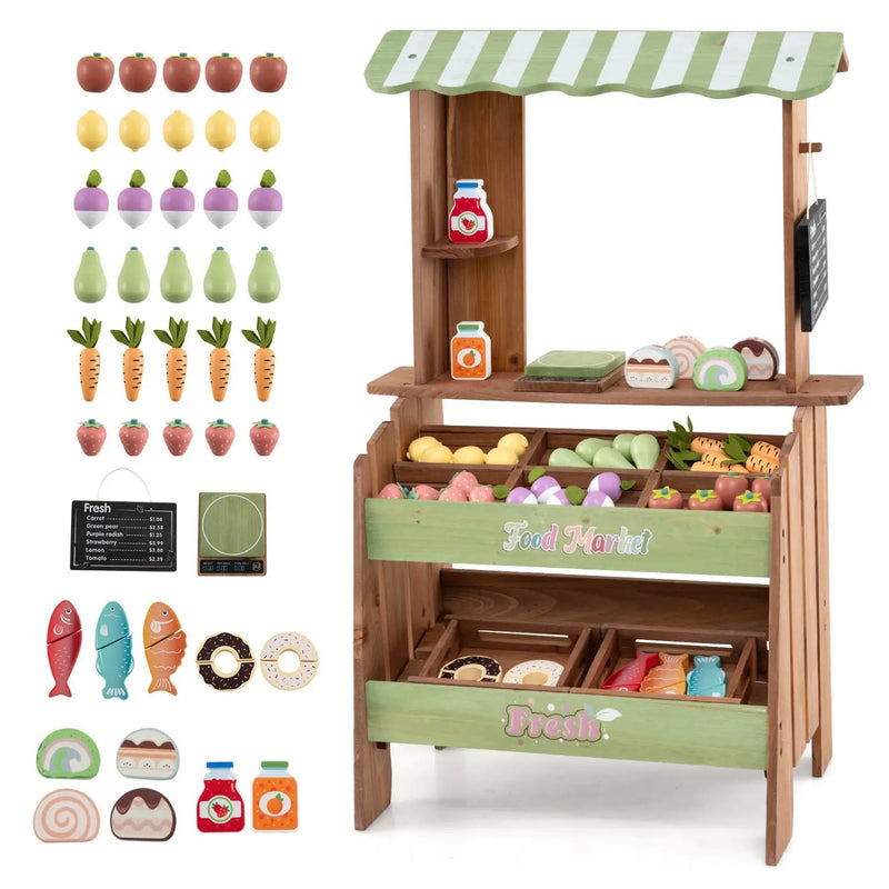 Wooden Grocery Store Playset with Chalkboard & 43 Accessories by DirectDeals