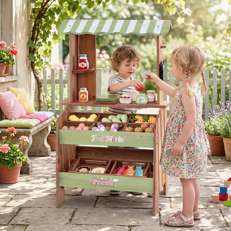 Wooden Grocery Store Playset with Chalkboard & 43 Accessories by DirectDeals