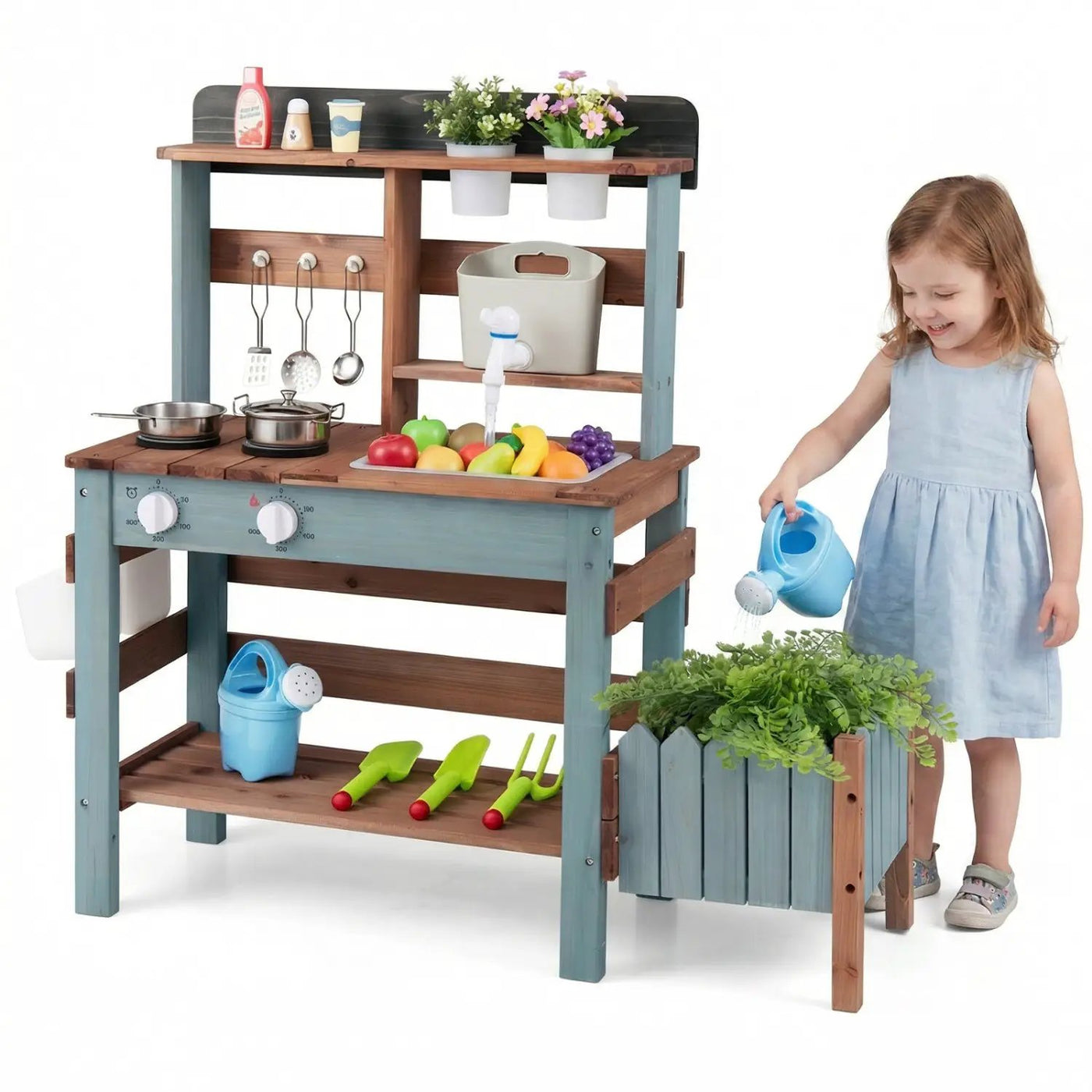 Wooden Mud Kitchen Set with Running Water Faucet Tank by DirectDeals