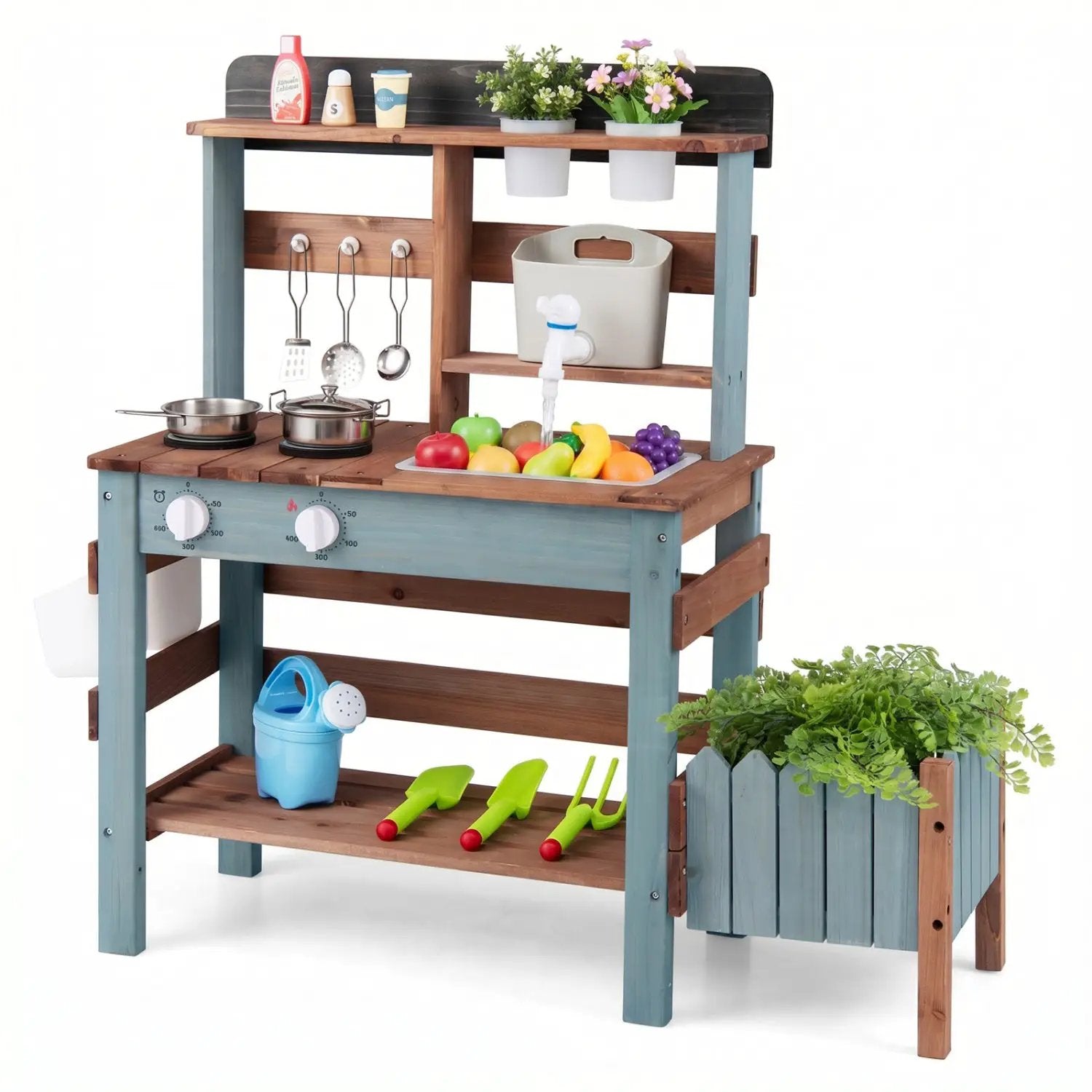 Wooden Mud Kitchen Set with Running Water Faucet Tank by DirectDeals