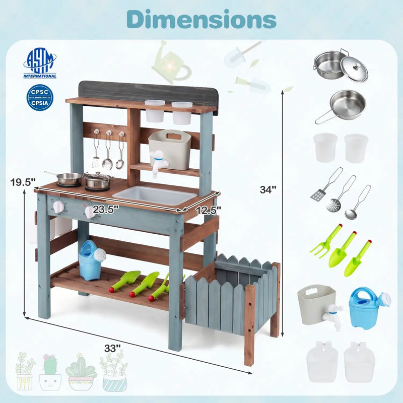Wooden Mud Kitchen Set with Running Water Faucet Tank by DirectDeals