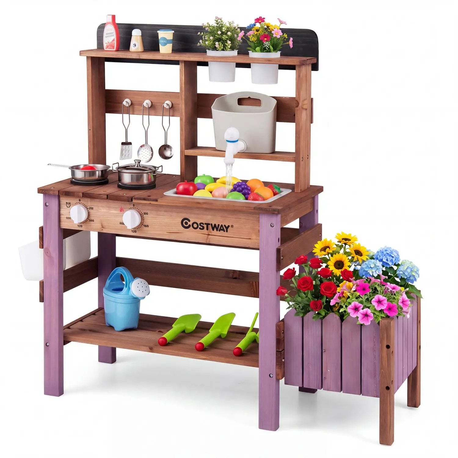 Wooden Mud Kitchen Set with Running Water Faucet Tank by DirectDeals