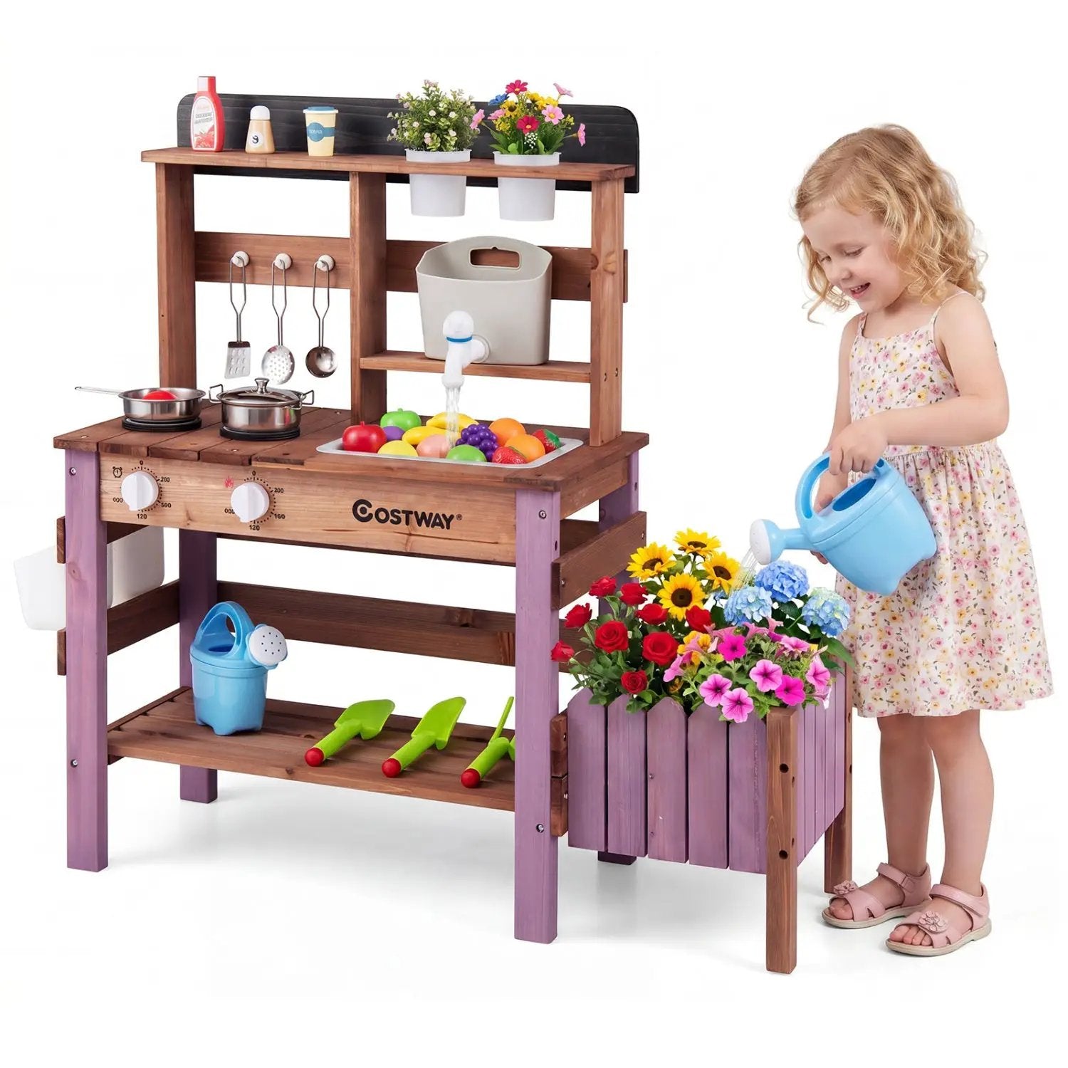 Wooden Mud Kitchen Set with Running Water Faucet Tank by DirectDeals