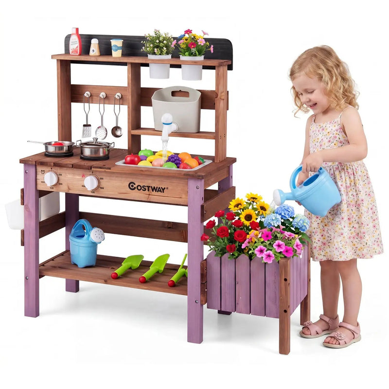 Wooden Mud Kitchen Set with Running Water Faucet Tank by DirectDeals