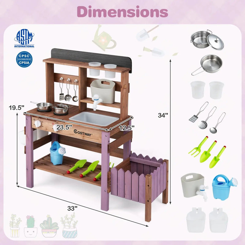 Wooden Mud Kitchen Set with Running Water Faucet Tank by DirectDeals