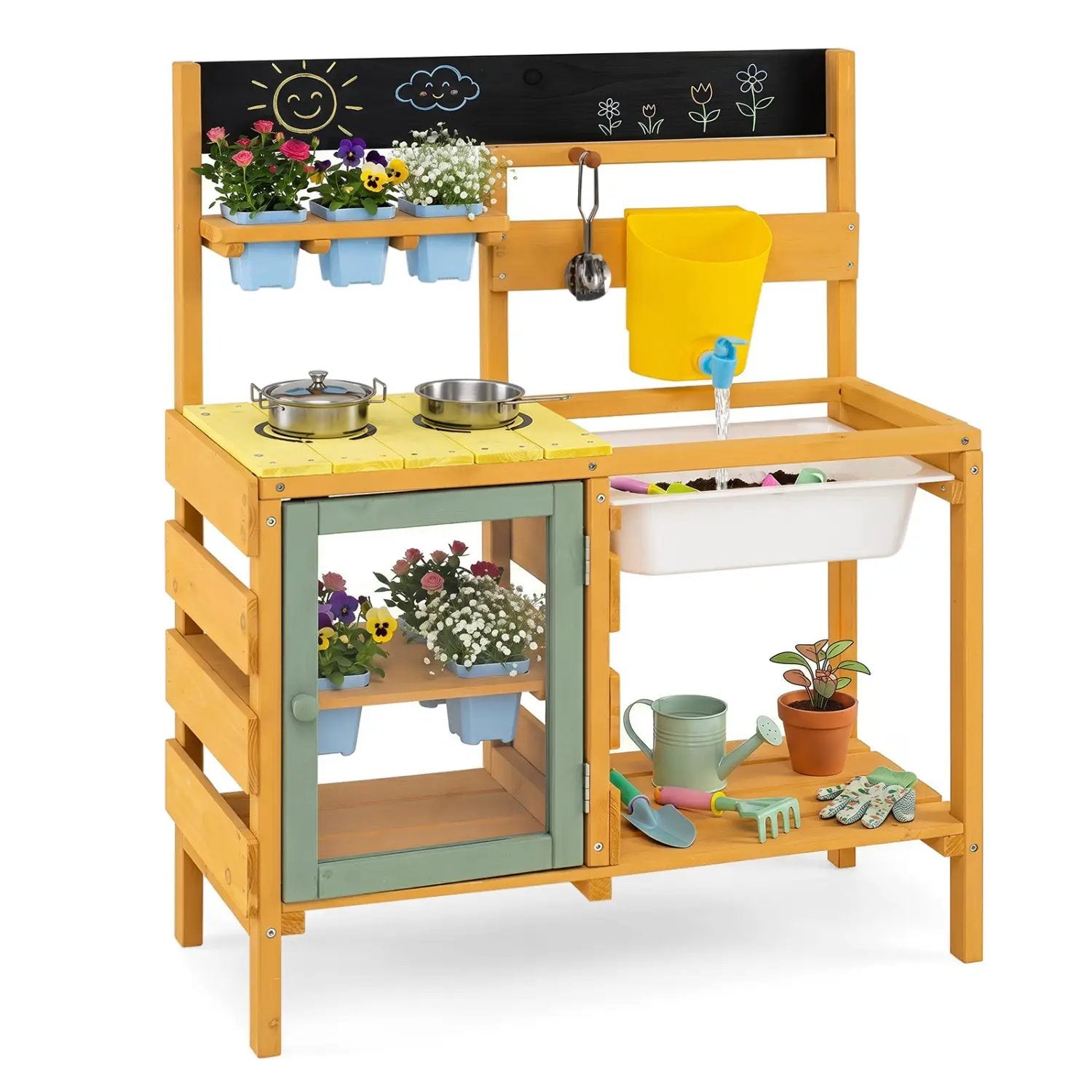 Wooden Mud Kitchen for Toddlers with Faucet & Water Tank by DirectDeals