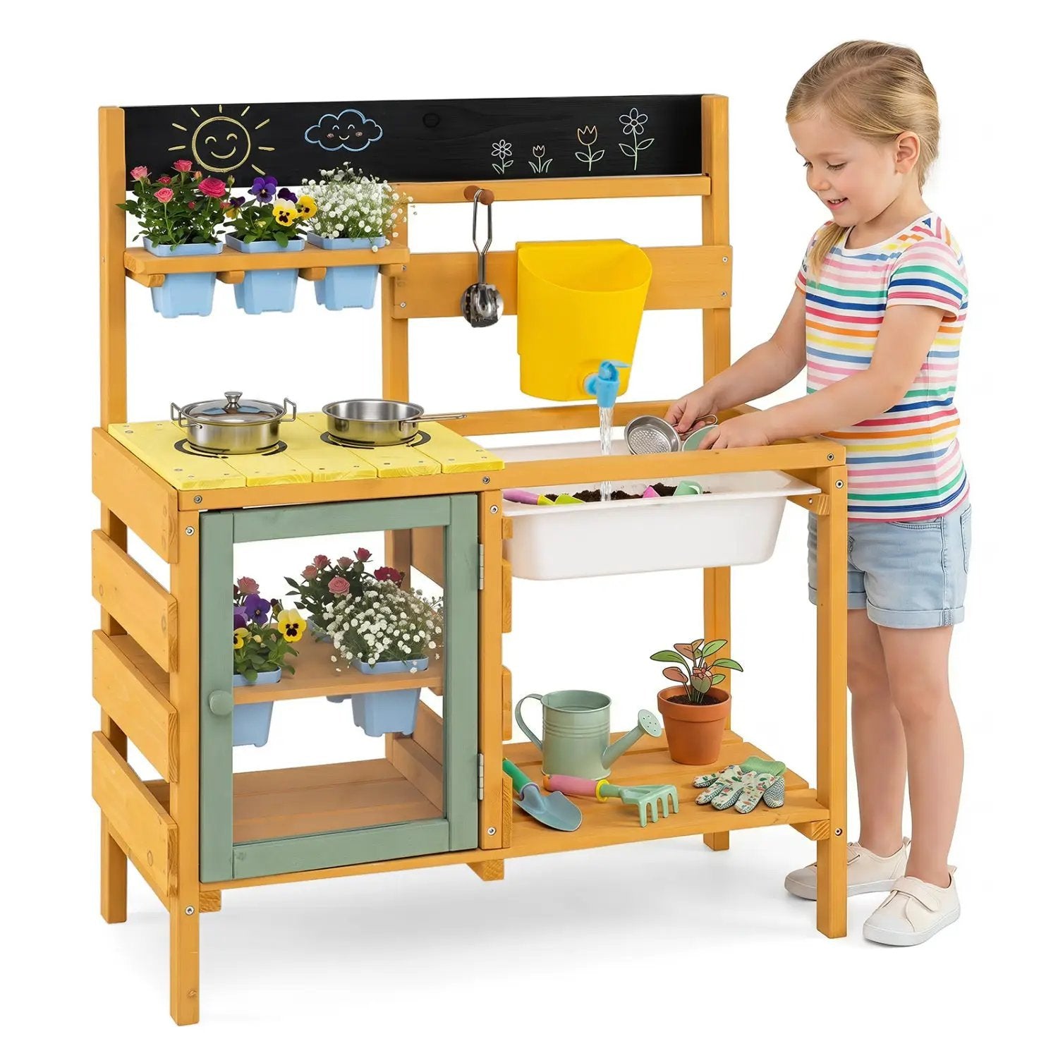 Wooden Mud Kitchen for Toddlers with Faucet & Water Tank by DirectDeals