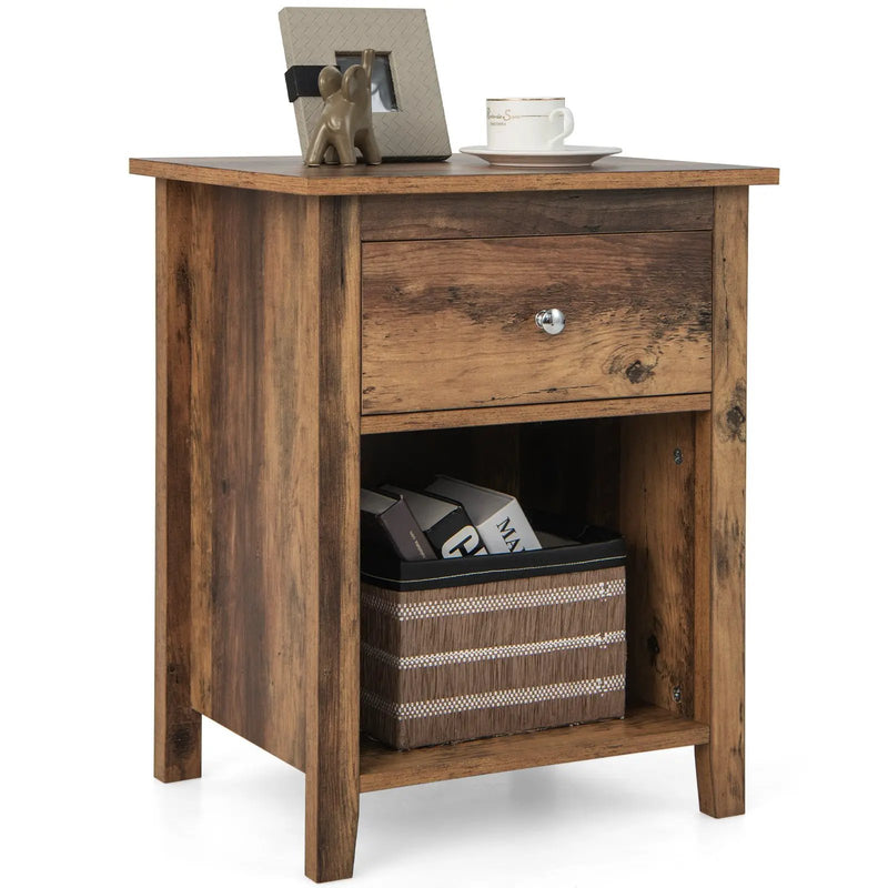 Wooden Nightstand with Slide-out Drawer and Open Shelf by DirectDeals