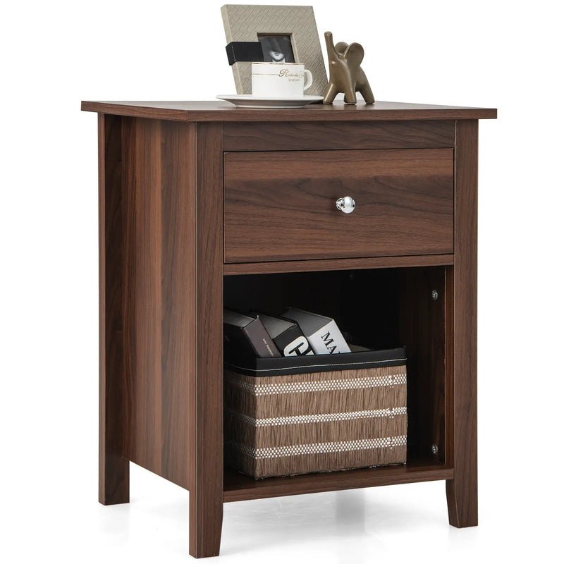 Wooden Nightstand with Slide-out Drawer and Open Shelf by DirectDeals