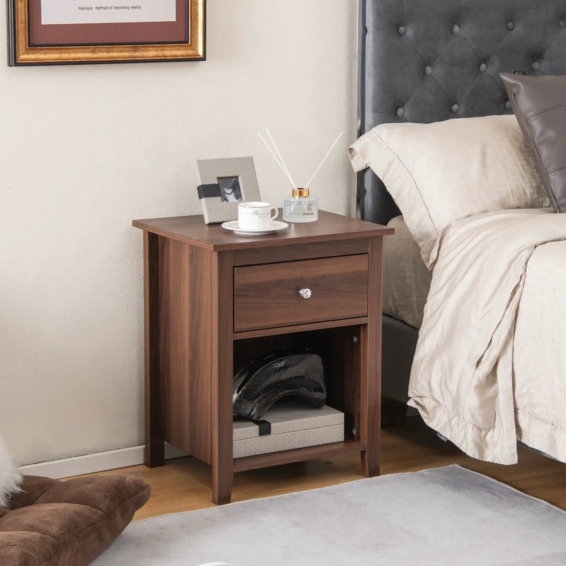 Wooden Nightstand with Slide-out Drawer and Open Shelf by DirectDeals