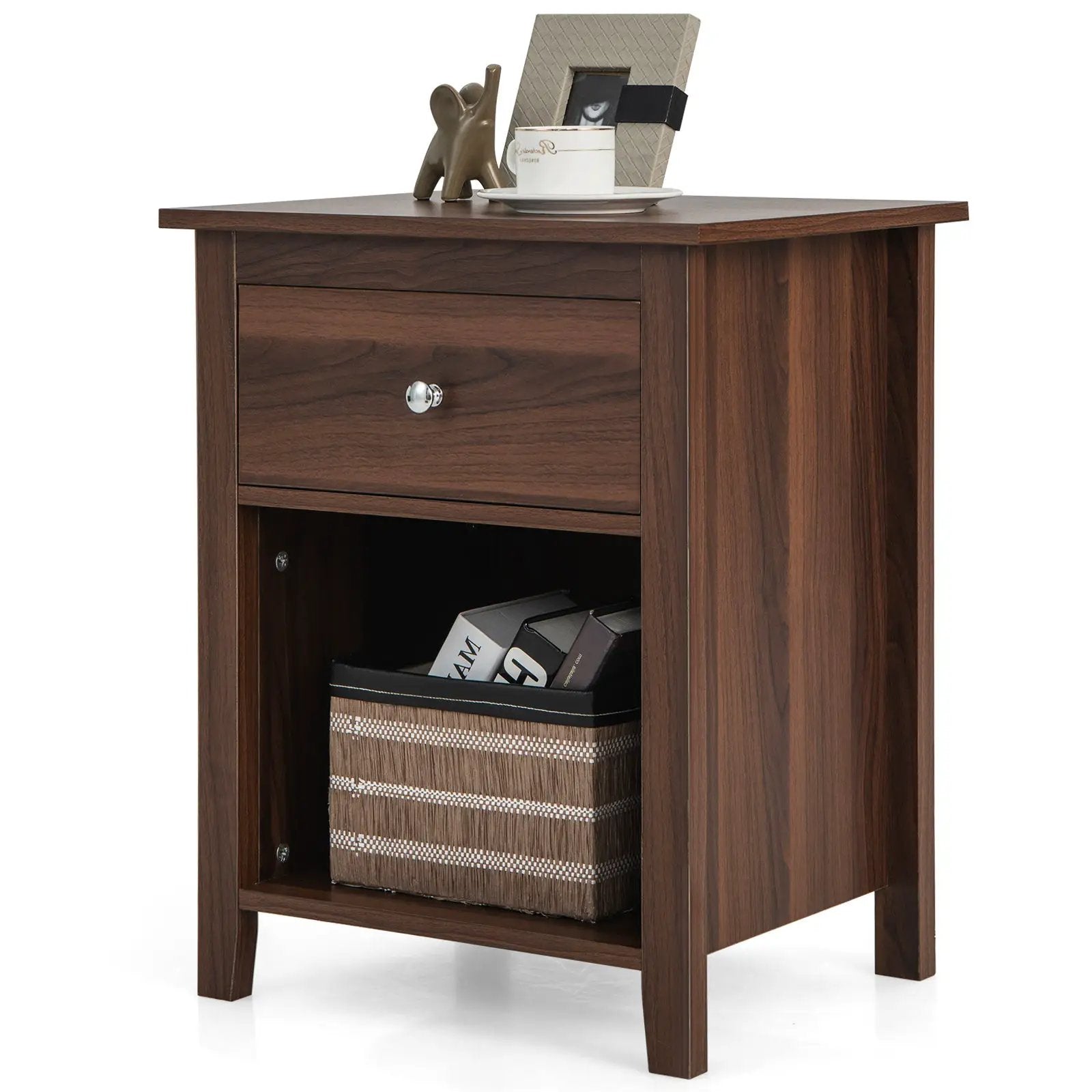 Wooden Nightstand with Slide-out Drawer and Open Shelf by DirectDeals
