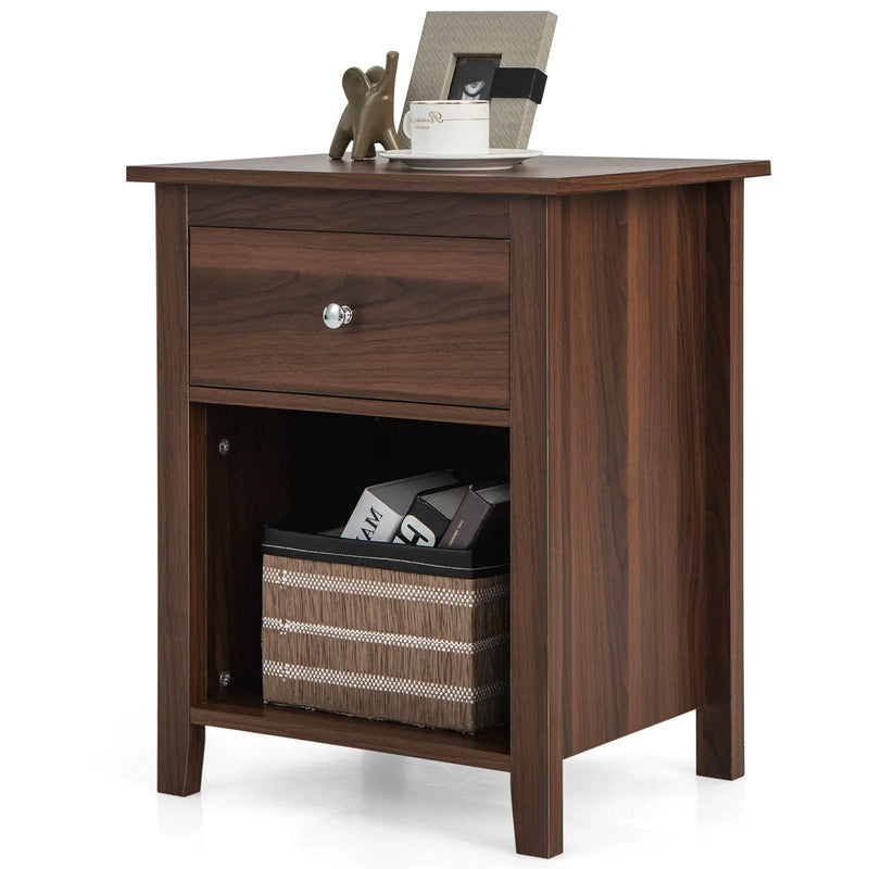 Wooden Nightstand with Slide-out Drawer and Open Shelf by DirectDeals