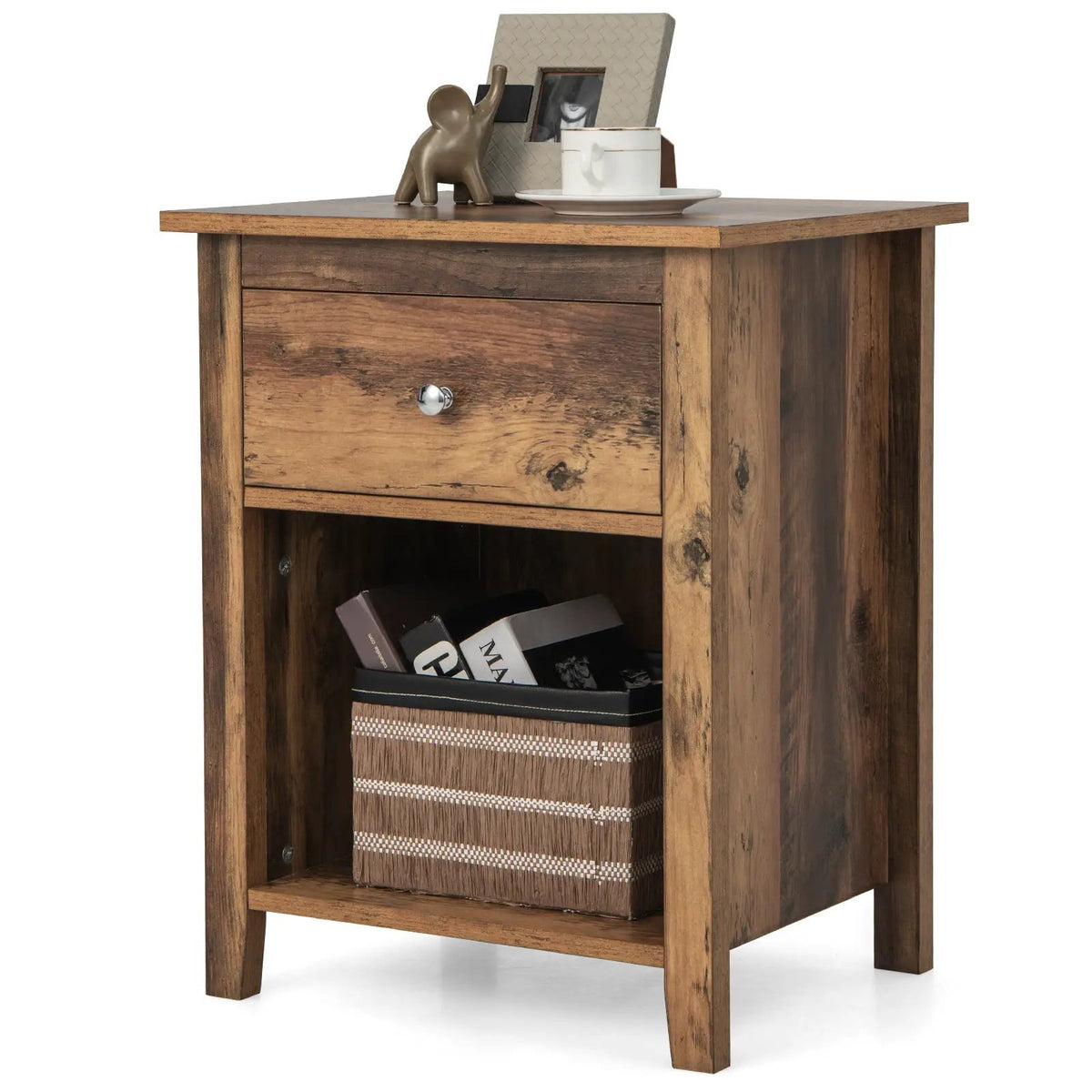 Wooden Nightstand with Slide-out Drawer and Open Shelf by DirectDeals