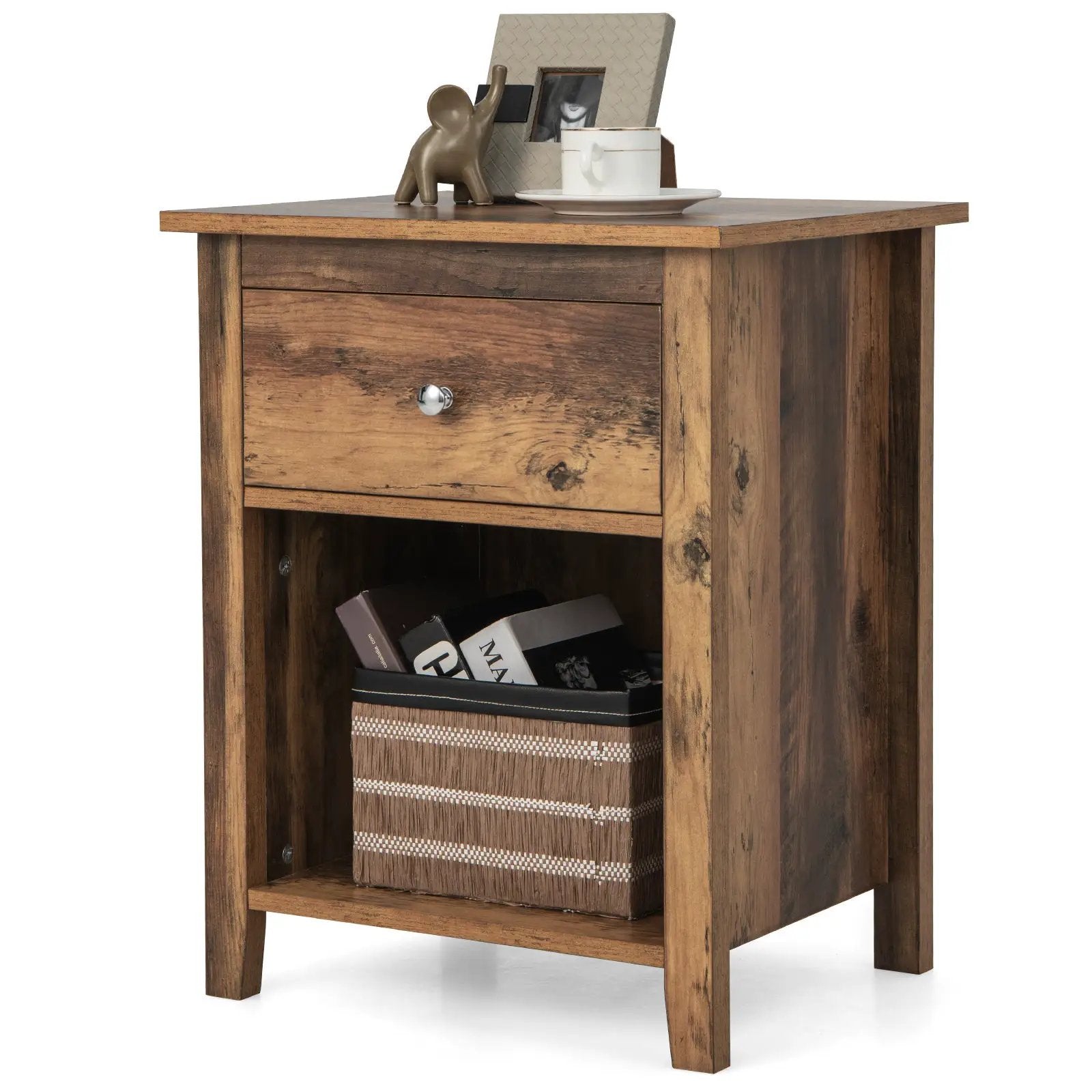 Wooden Nightstand with Slide-out Drawer and Open Shelf by DirectDeals