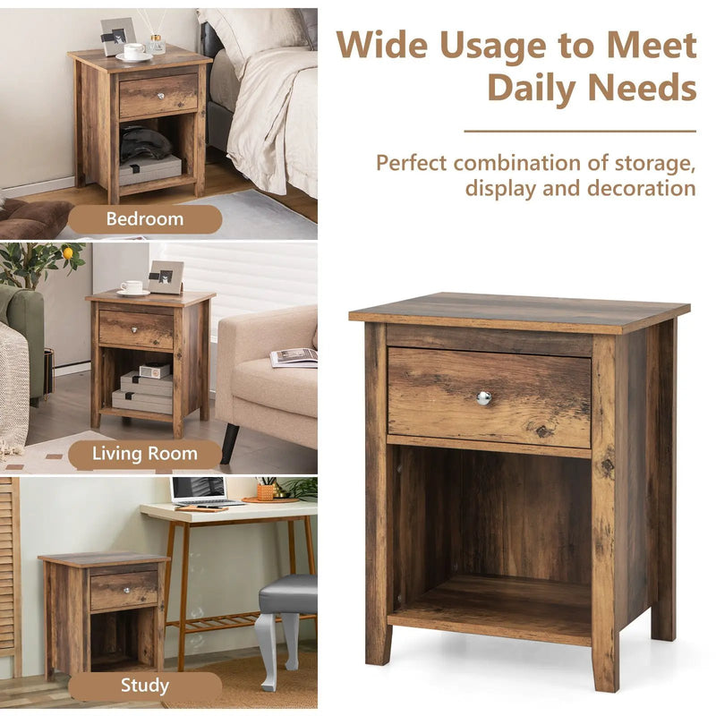 Wooden Nightstand with Slide-out Drawer and Open Shelf by DirectDeals