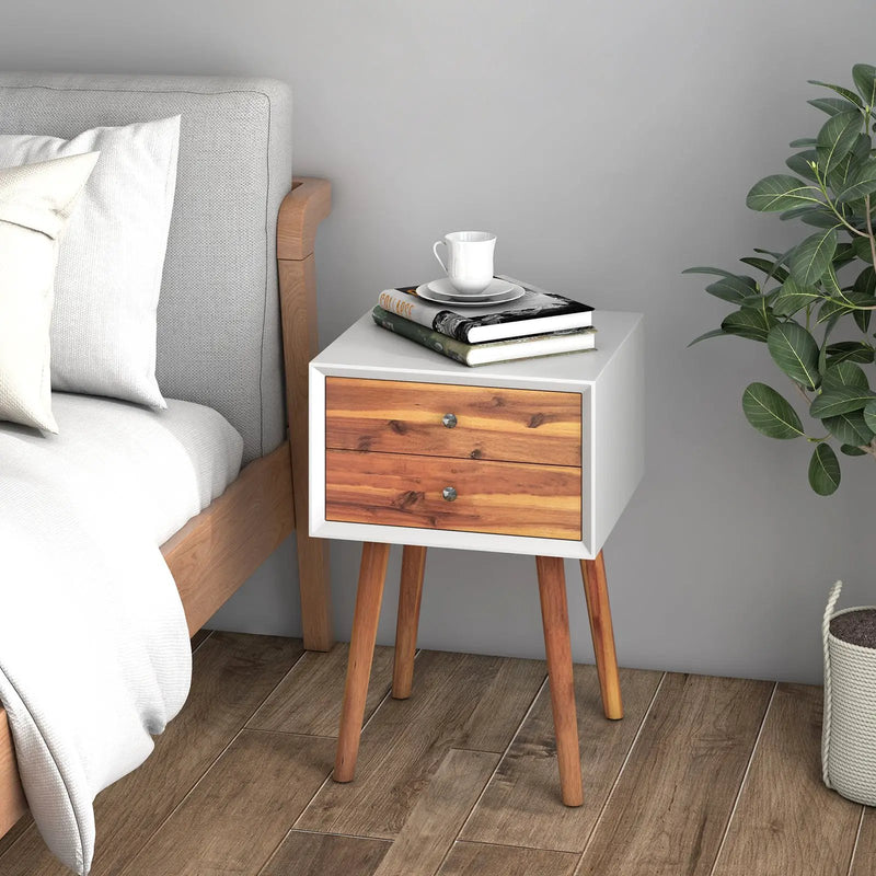 Wooden Nightstand Mid-Century End Side Table with 2 Storage Drawers by DirectDeals