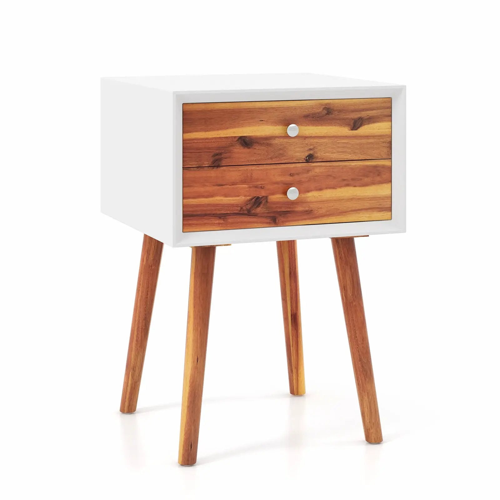 Wooden Nightstand Mid-Century End Side Table with 2 Storage Drawers by DirectDeals
