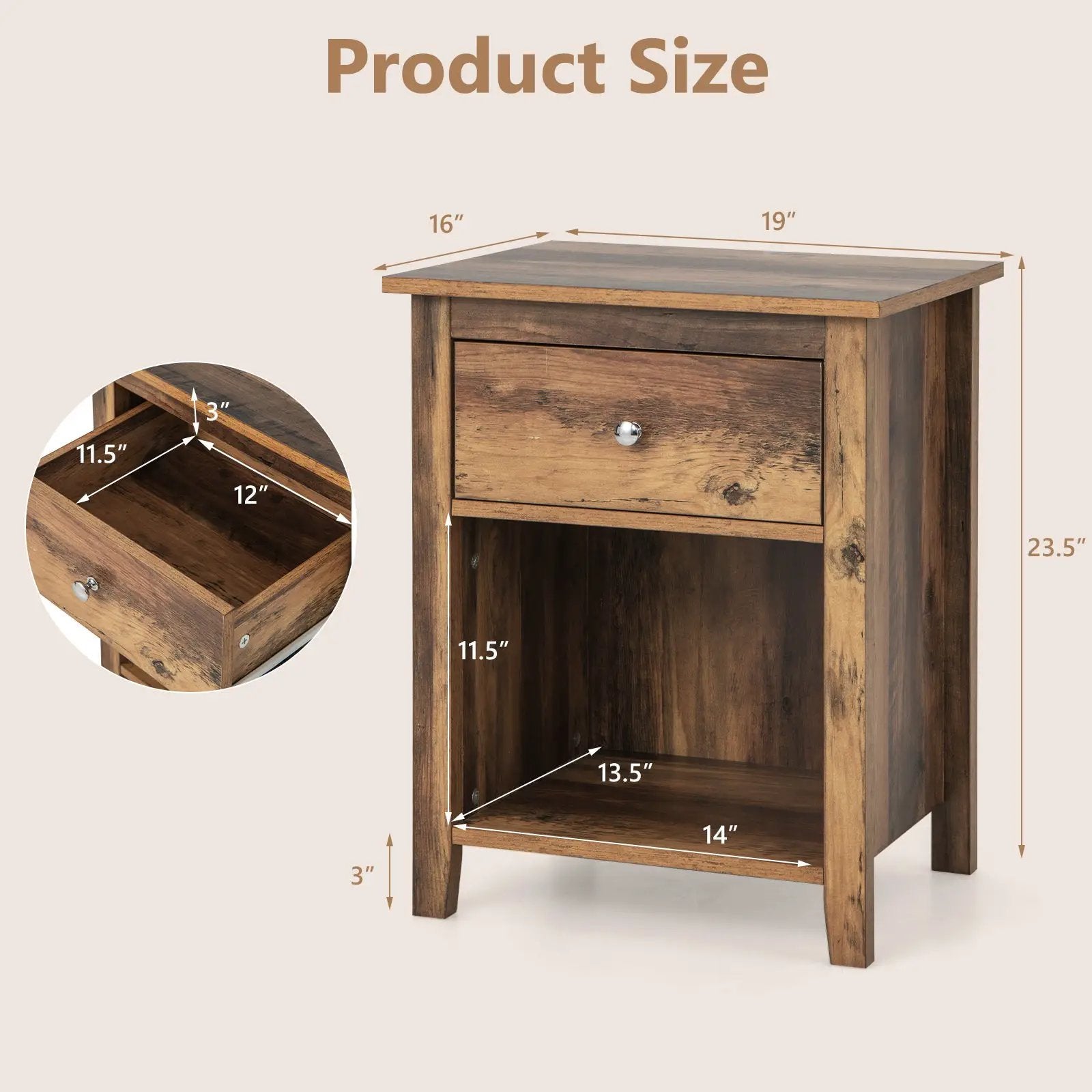 Wooden Nightstand with Slide-out Drawer and Open Shelf by DirectDeals