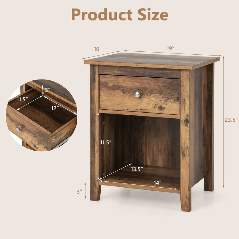 Wooden Nightstand with Slide-out Drawer and Open Shelf by DirectDeals