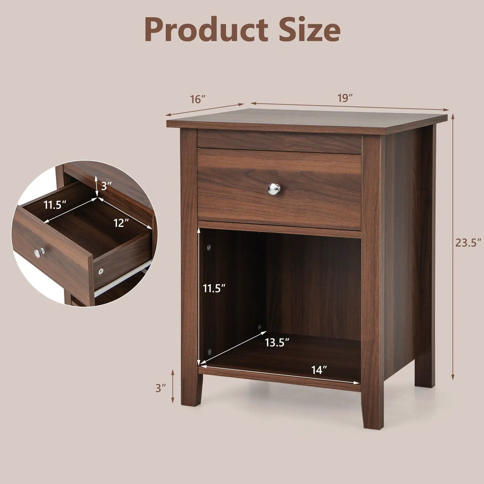 Wooden Nightstand with Slide-out Drawer and Open Shelf by DirectDeals