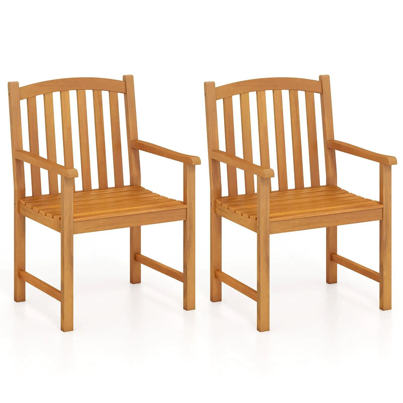 Solid Acacia Wood Patio Chairs Set of 2 with Slatted Seat and Inclined Backrest for Porch by DirectDeals
