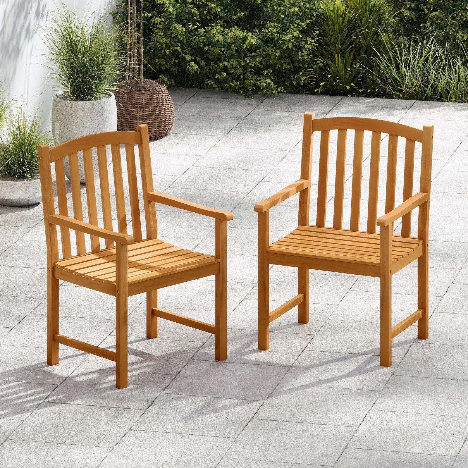 Solid Acacia Wood Patio Chairs Set of 2 with Slatted Seat and Inclined Backrest for Porch by DirectDeals