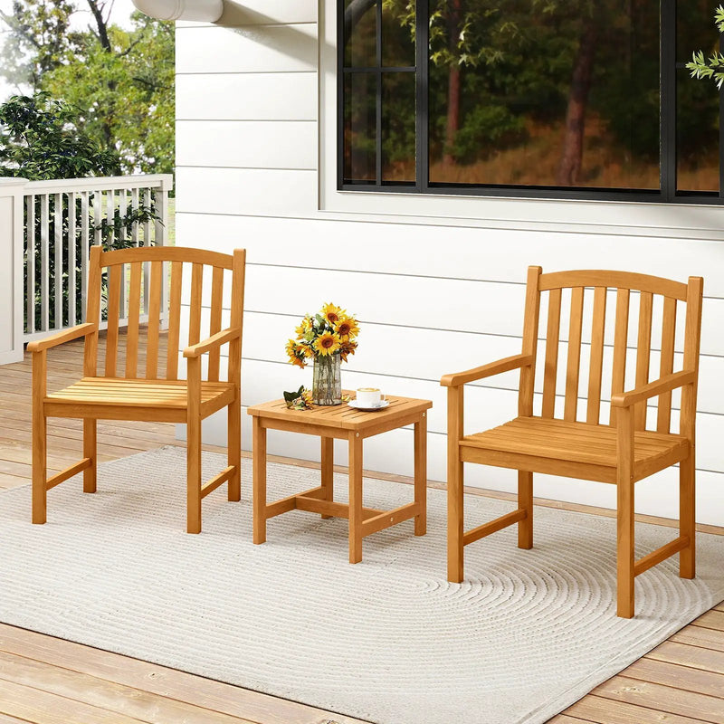 Solid Acacia Wood Patio Chairs Set of 2 with Slatted Seat and Inclined Backrest for Porch by DirectDeals