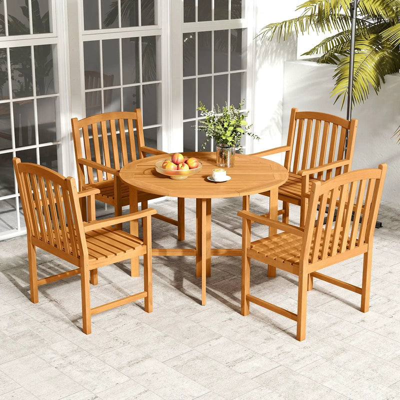 Solid Acacia Wood Patio Chairs Set of 2 with Slatted Seat and Inclined Backrest for Porch by DirectDeals