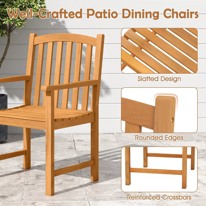 Solid Acacia Wood Patio Chairs Set of 2 with Slatted Seat and Inclined Backrest for Porch by DirectDeals