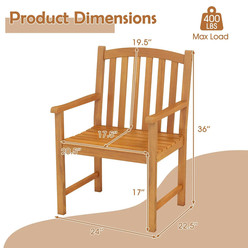 Solid Acacia Wood Patio Chairs Set of 2 with Slatted Seat and Inclined Backrest for Porch by DirectDeals