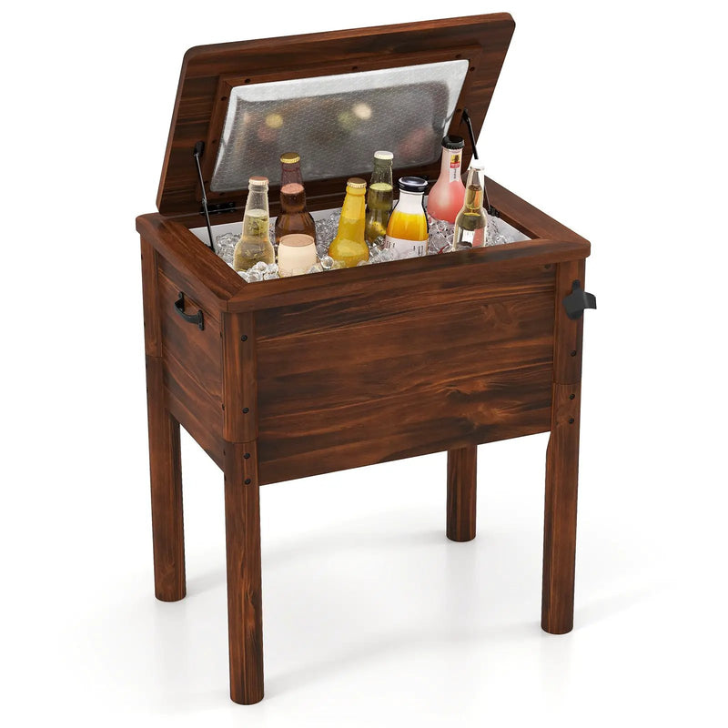 Wooden Patio Cooler with 3 Handles and Bottle Opener-Brown by DirectDeals