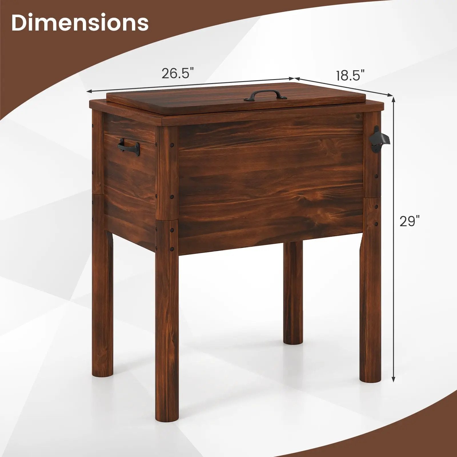 Wooden Patio Cooler with 3 Handles and Bottle Opener-Brown by DirectDeals